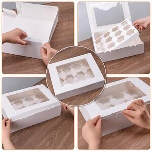 6PCS Cupcake Boxes- Holds 12 Cupcakes, Containers with Window- White